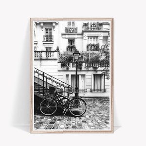 Paris art print, Paris photography, black and white, bike wall art, Paris wall decor, urban art decor, architecture poster, building digital
