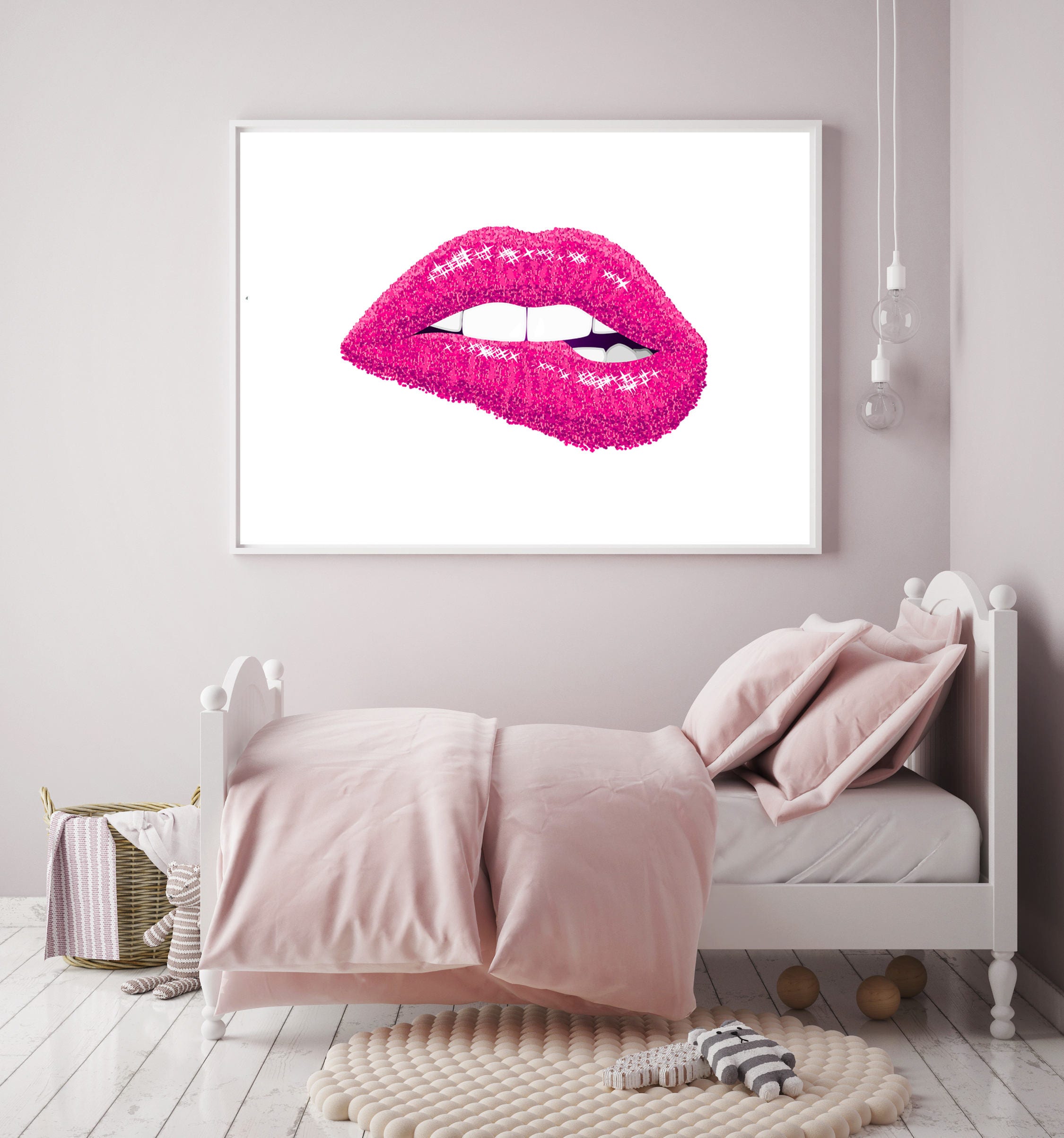 Pink Lips Print Fashion Wall Art Sparkle Lips Poster Etsy Canada