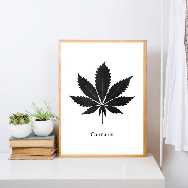 Cannabis art print marijuana leaf wall art weed poster | Etsy