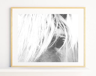 Horse Wall Art Print, Photography Black and White, Digital Download, Printable Horse Art, Black and White Horse Photo, Large Wall Art Print