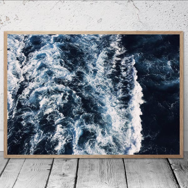 ocean art print, sea waves photography, sea foam wall art, ocean photography, blue sea art decor, nautical decor, modern minimal wall art