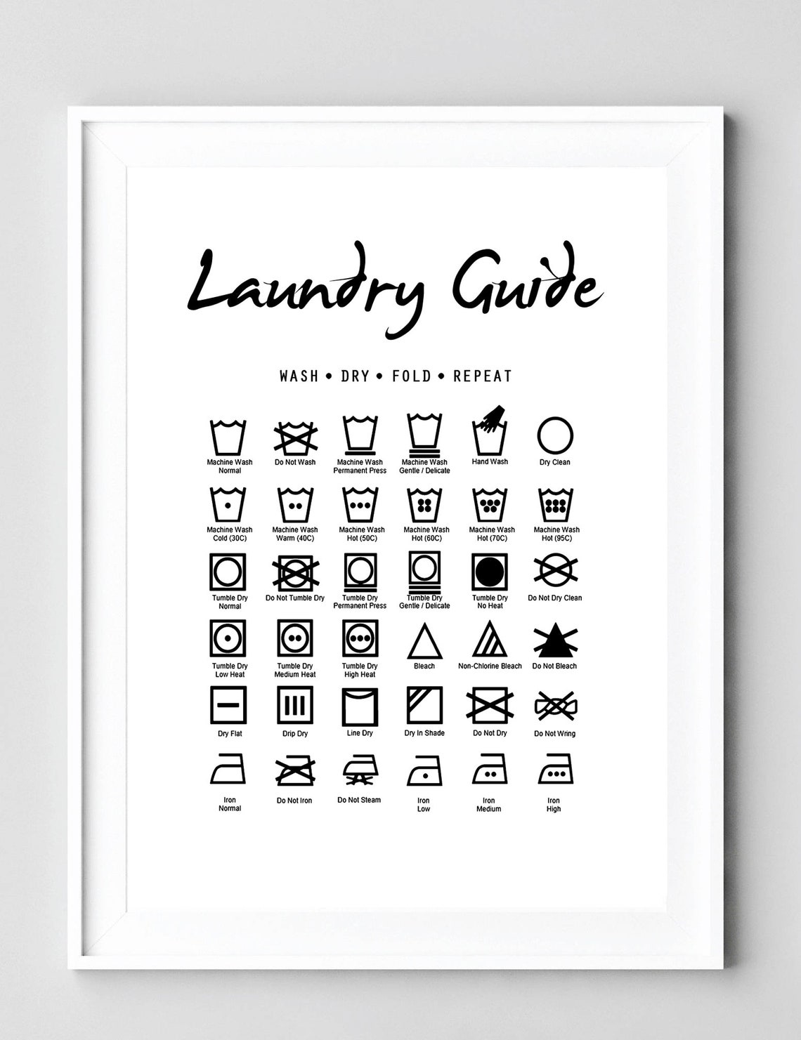 Laundry Instructions Print Laundry Sign Laundry Guide Etsy Canada
