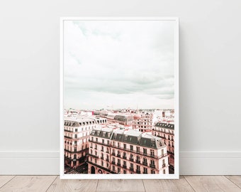 Paris print, pink paris wall art, urban decor,  architecture photography, France poster, Paris buildings, boho decor, vanity digital art