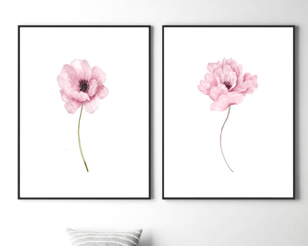Watercolor Peony Print Set, Blush Pink Floral Wall Art (digital ...