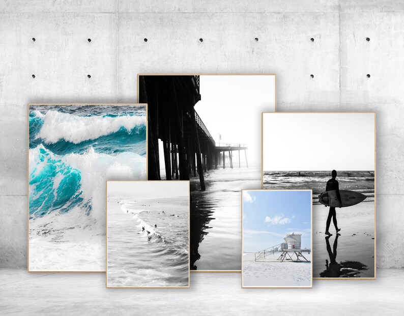 California Surf Prints Beach Wall Art Set of 5 Poster Ocean Etsy