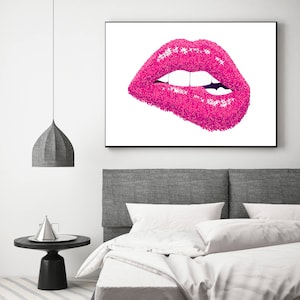 Pink Lips Print Fashion Wall Art Sparkle Lips Poster - Etsy