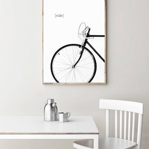 nadruk rowerowy, plakat rowerowy, sztuka ścienna rowerowa, minimalny wystrój ściany, jeździć na rowerze cyfrowym, czarno-biała sztuka do druku, współczesny wystrój zdjęcie 3