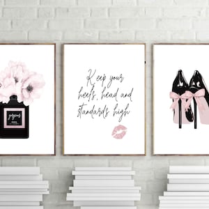 fashion prints, paris perfume poster, heels wall art,  keep your heels quote print, blush pink art, gorgeous perfume, digital download