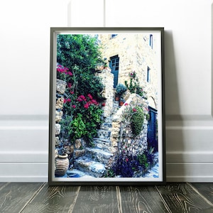 Blue Door Print, Door photography, Greece Print, bougainvilleas Wall art, Monemvasia Art, Mediterranean Decor, Digital  download