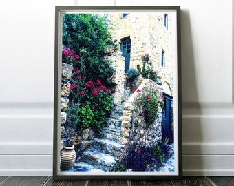 Blue Door Print, Door photography, Greece Print, bougainvilleas Wall art, Monemvasia Art, Mediterranean Decor, Digital  download