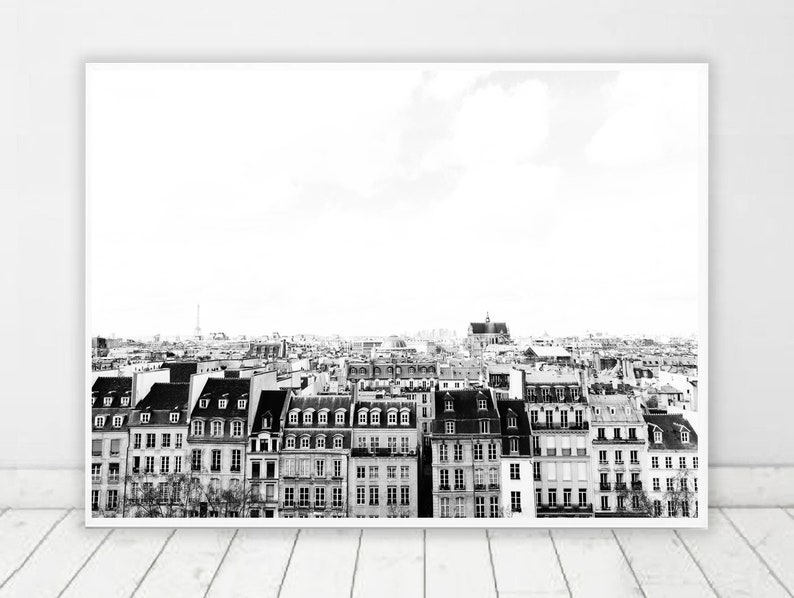 Paris Printable Art Black and White Print Paris Houses Wall - Etsy