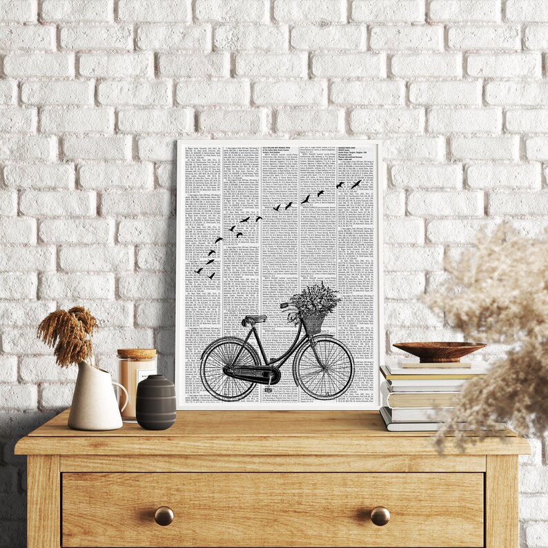 Bike vintage print birds abstract art birds wall art newspaper wall decor bike poster birds minimal art minimalism decor modern wall art image 3