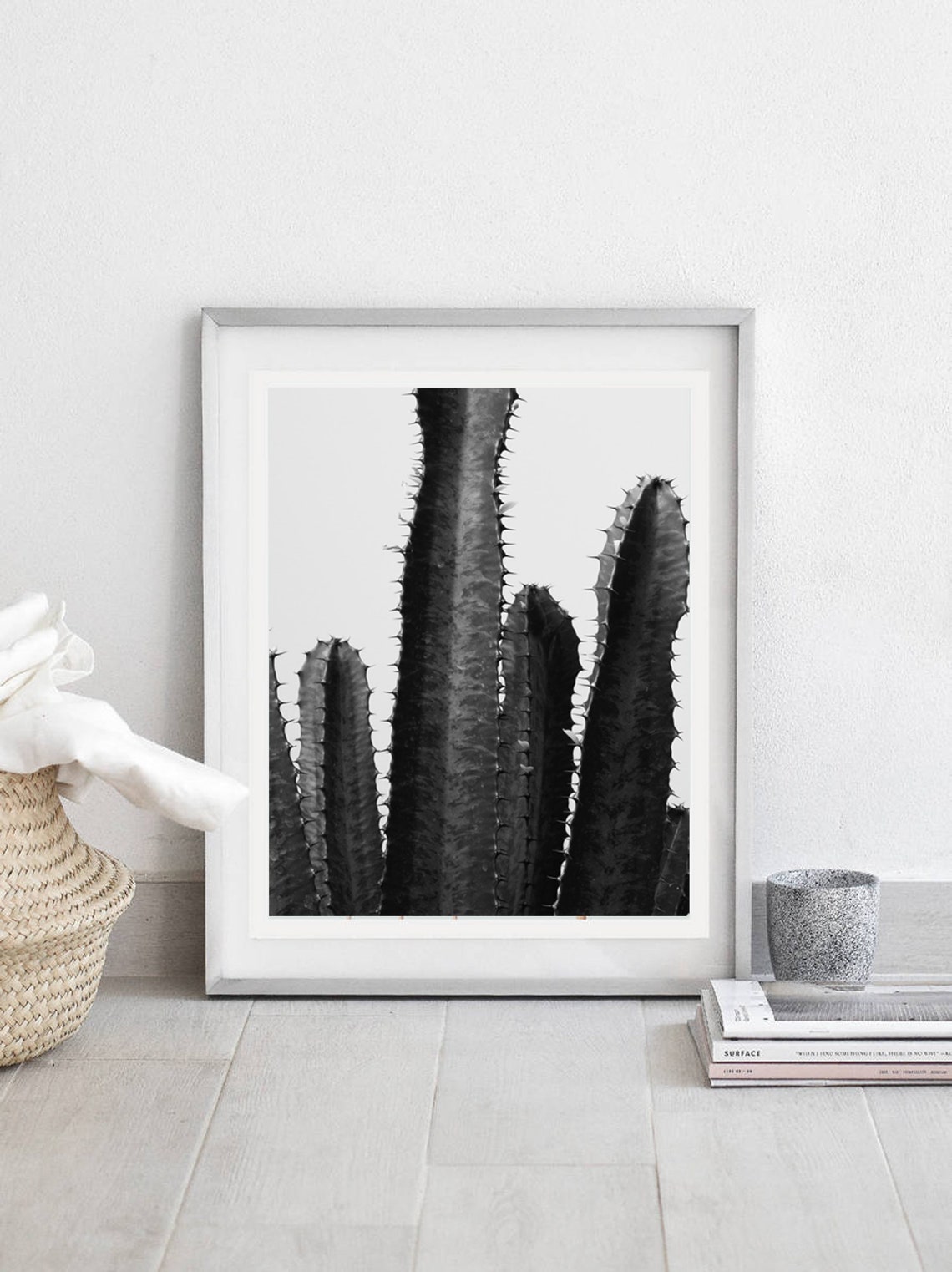 Cactus Print Printable Wall Art Black and White Home Decor | Etsy