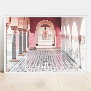 Door Print, gate Wall Art, Peachy Pink Art, Oriental Gate Poster, Architectural Art Print, Moroccan Style,Living room decor,digital Download image 2