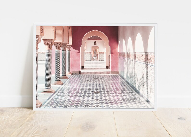 Door Print, gate Wall Art, Peachy Pink Art, Oriental Gate Poster, Architectural Art Print, Moroccan Style,Living room decor,digital Download image 2