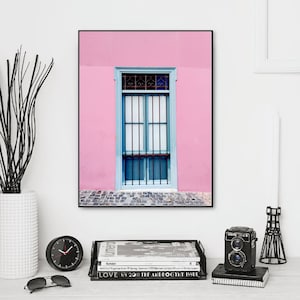 Pink Door print, Door Wall Art, Bohemian wall decor, Greek Doors printable art, Light Blue wall decor, minimal, Athens, Instant download