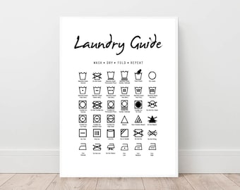 Laundry instructions print, laundry sign, Laundry guide printable art, wash dry fold repeat wall art, scandinavian poster, digital download