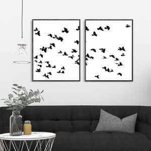 Birds Printable art, birds abstract, set of 2, Flying Birds Print, Flock Of Birds Wall Art, Minimalist Decor, Black And White, Nordic art
