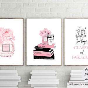 estampados de moda, carteles de color rosa intenso, impresión de perfumes, libros de moda arte mural, imagen de cita, arte de dormitorio, decoración de tocador, peonías imprimibles, digital