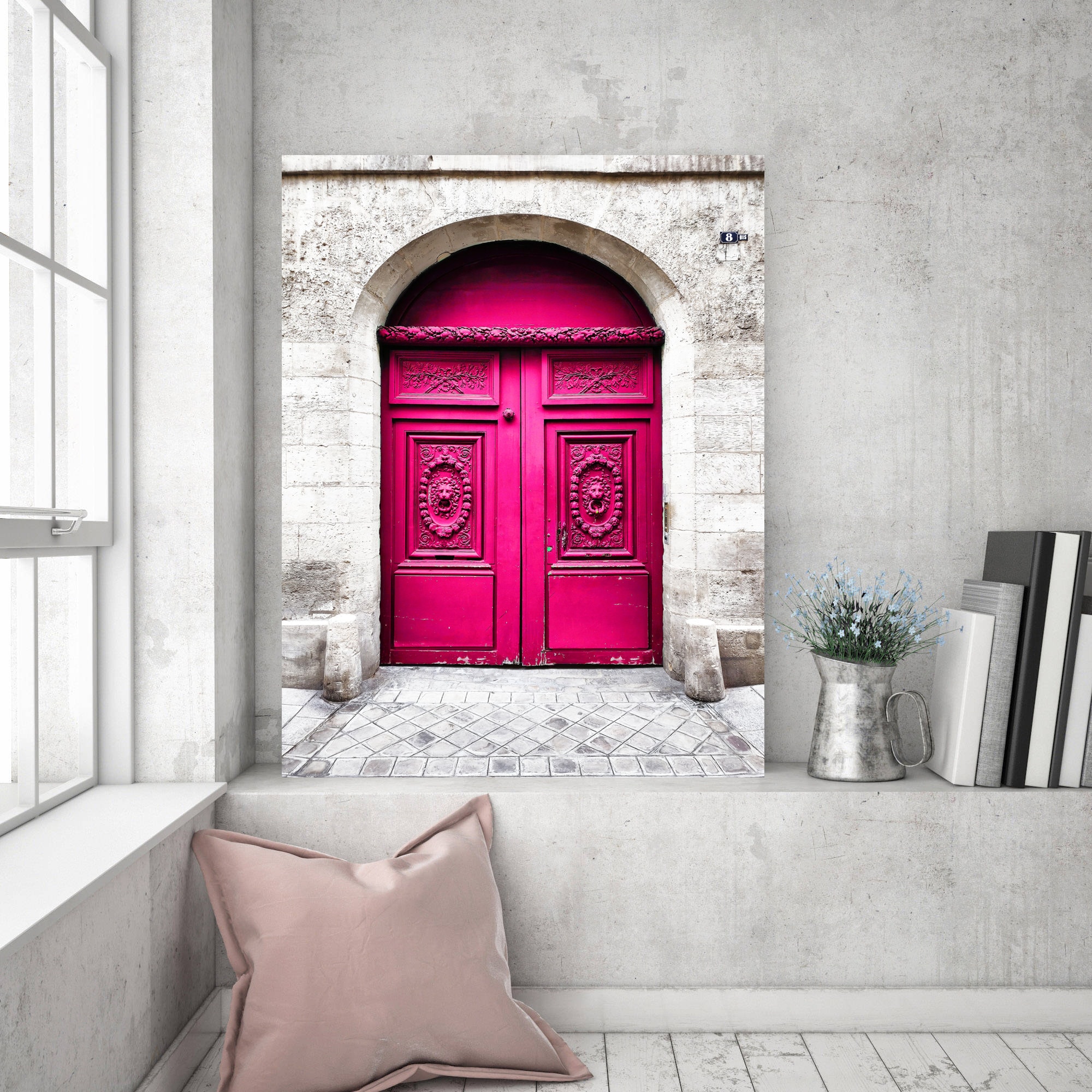 Fuchsia Door Print, Rustic Architecture Photography (digital