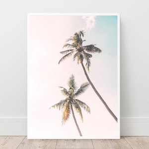 Palm Tree Print, Arte de la pared tropical, Cartel rosa blush, cartel de Hawái, decoración de pared Boho, Mínimo, Descarga digital, Arte imprimible de palmera