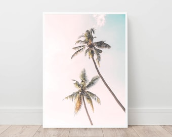 Palm Tree Print, Tropical Wall Art, Blush Pink Poster, Hawaii Poster, Boho Wall Decor, Minimal, Digital Download, Palm Tree Printable Art