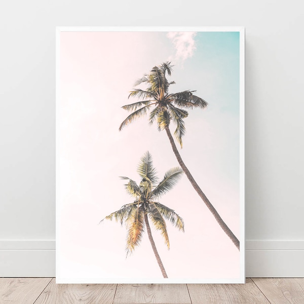 Palm Tree Print, Tropical Wall Art, Blush Pink Poster, Hawaii Poster, Boho Wall Decor, Minimal, Digital Download, Palm Tree Printable Art