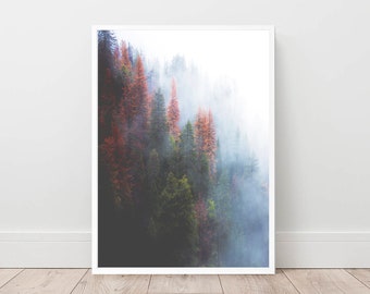 Foggy Forest Art Print, Scandinavian Nature Wall Decor (Digital Download)