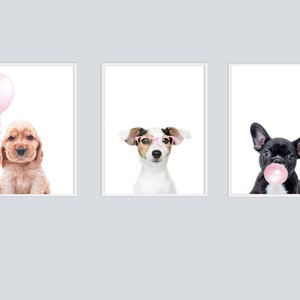 Cute Puppies, Nursery Wall Art, Dog Prints, Set of 3, Light Pink Posters, Bubble gum Print, Balloon Printable Art,Beagle Print,Girls Bedroom