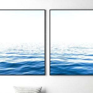 Impressão do oceano azul, conjunto de 2 artes de parede, arte para impressão de ondas do mar, fotografia calmante do mar azul, impressão costeira, decoração minimalista, download digital