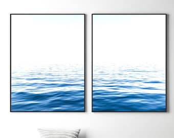 Blue Ocean Waves Print Set, Coastal Photography, Minimalist Decor (Digital Download)