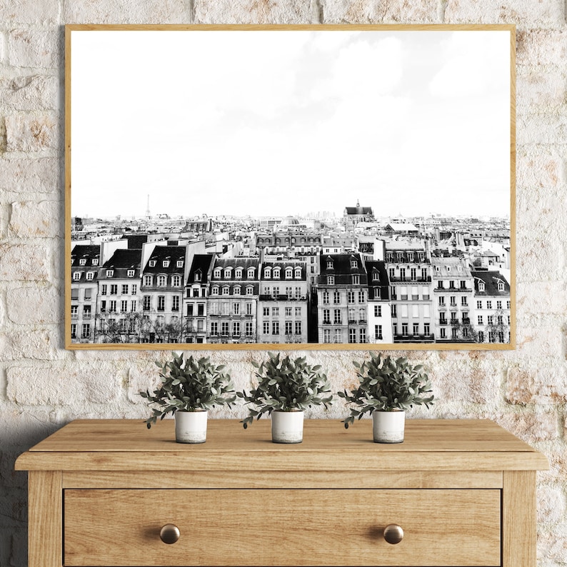 Paris Printable Art Black and White Print Paris Houses Wall - Etsy