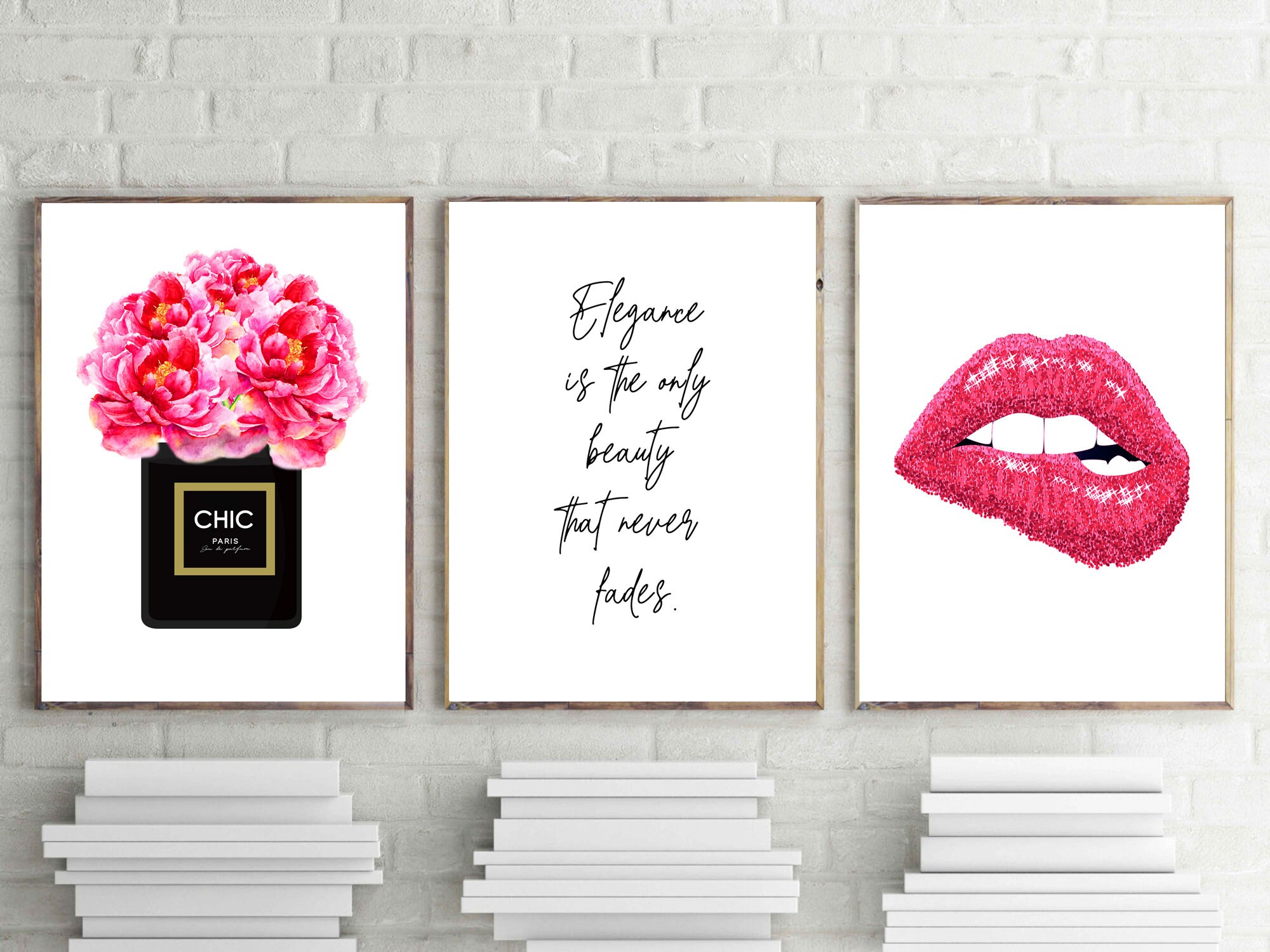 Fashion Prints Hot Pink Wall Art Set of 3 Perfume Poster 