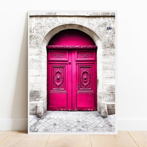 Fuchsia Door Print, Rustic Architecture Photography (Digital Download)