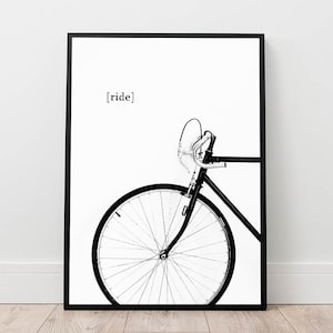 bike print, bicycle poster, cycling wall art, minimal wall decor, ride a bike digital, black and white printable art, contemporary decor image 1