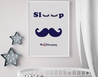 Nursery Boy Art, Eyelashes Poster, sleep print, Mustache Printable Art, Scandinavian Decor, Navy Blue and Grey, Baby gift, Nursery Wall Art,