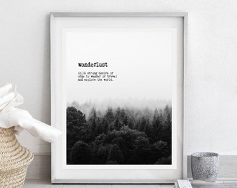 Wanderlust Definition Print, Foggy Forest Art (Digital Download)