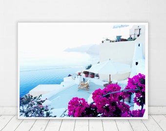 Santorini Print Greece Photography Santorini wall art Relax wall decor Sea print Ocean wall decor Greek islands print bougainvillea print