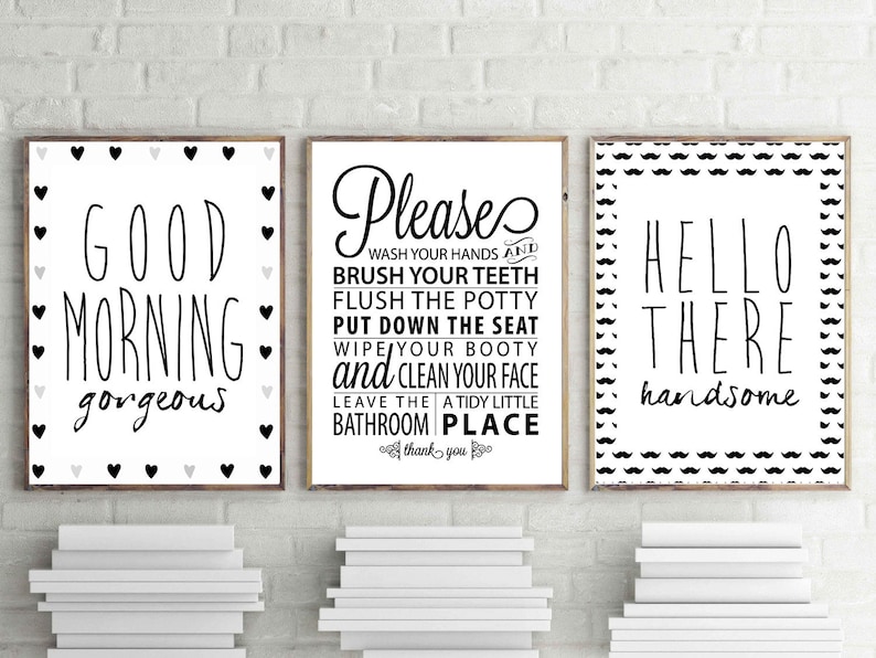 Bathroom Wall Art Goodmorning Gorgeous Print Hello Handsome | Etsy Canada