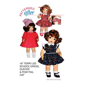 Terri Lee Vintage Style Clothing Patterns fit 16" Doll: "Shorthand Secret" Dress, Duster and Ponytail Hat