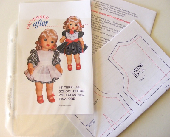 SCHOOL DRESS WITH ATTACHED PINAFORE CLOTHING PATTERN FOR 16/" TERRI LEE DOLL