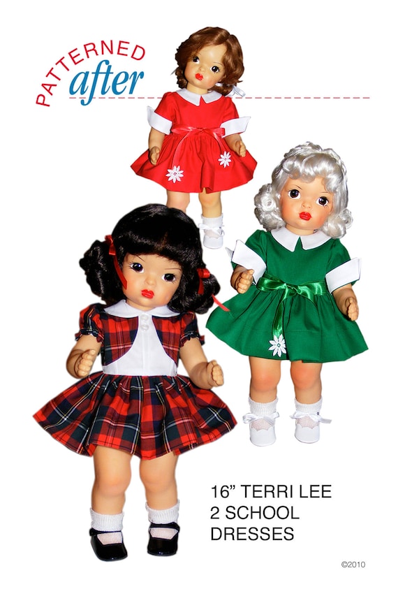 SCHOOL DRESS WITH ATTACHED PINAFORE CLOTHING PATTERN FOR 16/" TERRI LEE DOLL