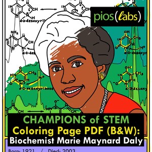 Kleurplaat/poster van wetenschapper, zwart-wit PDF: biochemicus Marie Maynard Daly (Champions of STEM-serie)