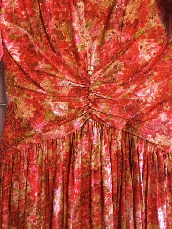 60s watercolor floral pleated dress. Lush pinks a… - image 7