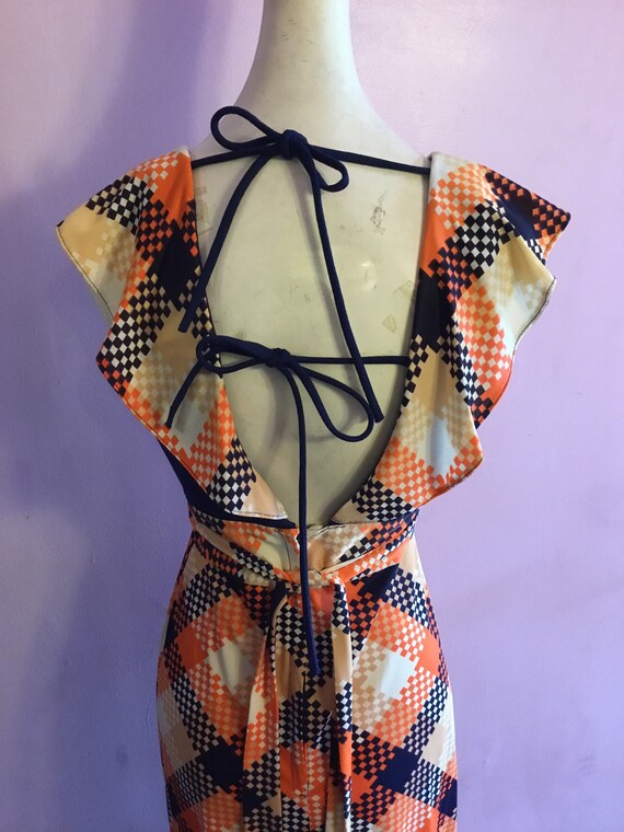 1970s long flutter sleeve dress