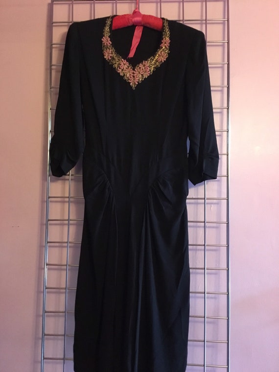 Early 40s Rayon Crepe Beaded Dress