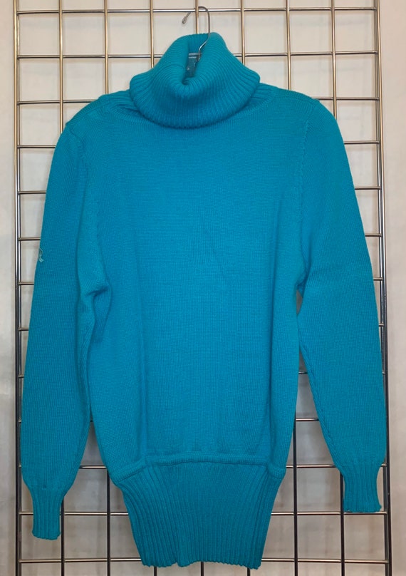 1980s Demetre Turquoise Blue Turtleneck Tunic