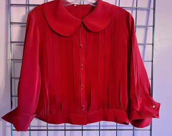 50s red rayon blouse