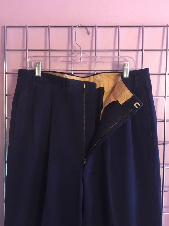 1940s Double Pleated Blue Gaberdine Trousers