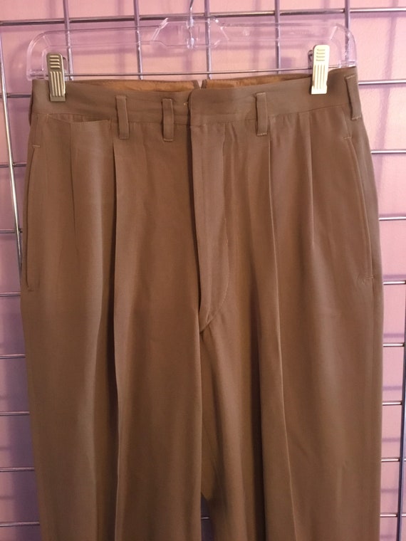 1940s Double Pleated Khaki Gaberdine Trousers